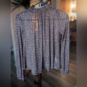 Sheer Smock Neck Leopard Print Blouse